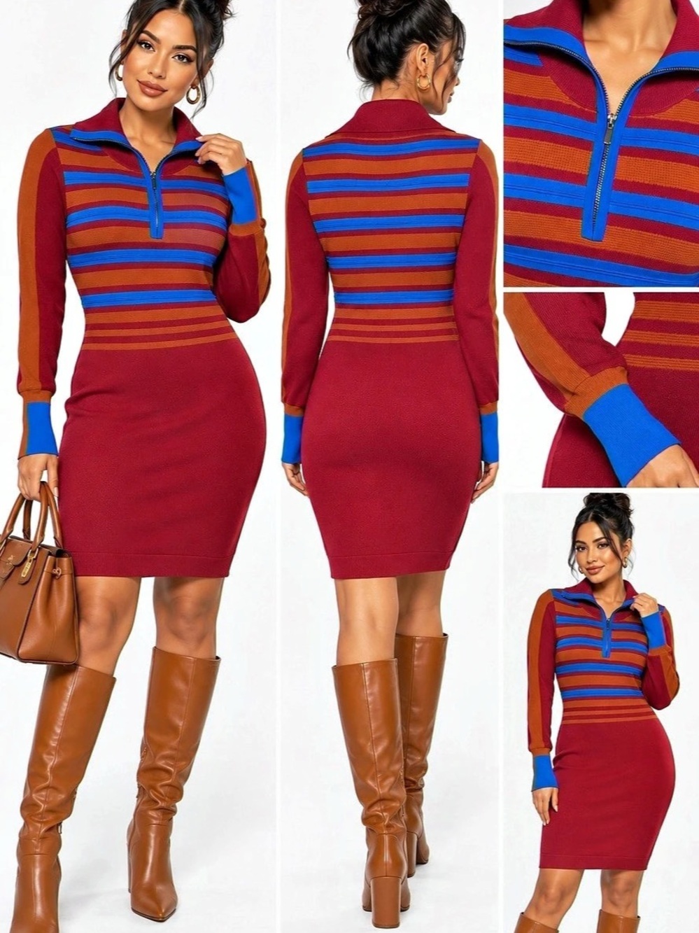 Karen Millen Striped Knit Mini Dress in Red & Blue NWT
